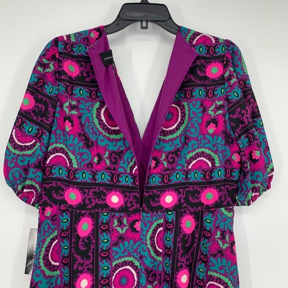 Donna Morgan Dress Midi 3/4 Sleeve Printed V Neck Purple NWT - Picture 14 of 15